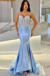 Sexy Spaghetti Straps Mermaid Evening Dresses with Beading-27dress