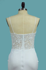 Sexy Spaghetti Straps Satin Wedding Dress Mermaid Lace Applqiues Bridal Gowns On Sale-27dress