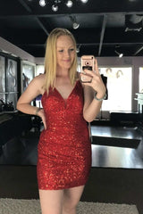 Sexy Spaghetti Straps Sequined Sheath Homecoming Dress-27dress