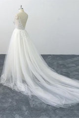 Sexy Spaghetti Straps Tulle Lace Wedding Dress V-Neck Ruffles Appliques Bridal Gowns Online-27dress