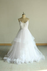 Sexy Spaghetti Straps Tulle White Wedding Dress Sleeveless A-line Bridal Gowns On Sale-27dress