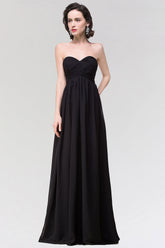 Sexy Strapless Sweetheart Long Black Chiffon Bridesmaid Dress with Ruffles-27dress