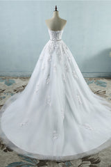 Sexy Strapless Sweetheart Tulle Wedding Dress Sleeveless Appliques Bridal Gowns with Beadings Sash-27dress