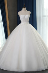 Sexy Strapless Sweetheart Wedding Dress Ball Gown Sleeveless White Tulle Bridal Gowns On Sale-27dress