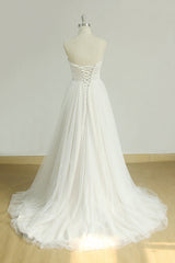 Sexy Sweetheart White Tulle Wedding Dress Lace A-line Ruffles Bridal Gowns On Sale-27dress