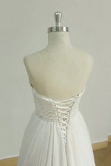 Sexy Sweetheart White Tulle Wedding Dress Lace A-line Ruffles Bridal Gowns On Sale-27dress