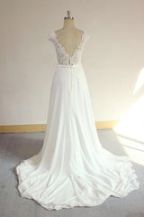 Sexy V-neck Appliques Sleeveless Wedding Dress A-line Chiffon White Bridal Gown On Sale-27dress
