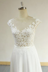 Sexy V-neck Appliques Sleeveless Wedding Dress A-line Chiffon White Bridal Gown On Sale-27dress