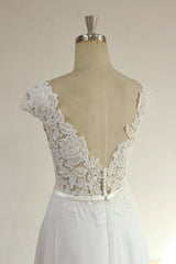 Sexy V-neck Appliques Sleeveless Wedding Dress A-line Chiffon White Bridal Gown On Sale-27dress