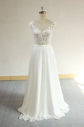 Sexy V-neck Appliques Sleeveless Wedding Dress A-line Chiffon White Bridal Gown On Sale-27dress
