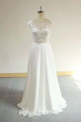 Sexy V-neck Appliques Sleeveless Wedding Dress A-line Chiffon White Bridal Gown On Sale-27dress