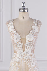 Sexy V-Neck Lace Appliques Wedding Dress Sleeveless Beadings Backless Bridal Gowns On Sale-27dress