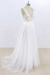 Sexy V-neck Sleeveless Straps Wedding Dresses White Tulle Ruffles Lace Bridal Gowns Online-27dress
