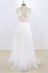 Sexy V-neck Sleeveless Straps Wedding Dresses White Tulle Ruffles Lace Bridal Gowns Online-27dress