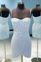 Sheath Light Blue Short Homecoming Dress with Rhinestones-27dress