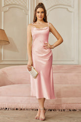 Sheath Spaghetti Straps Satin Ankle-Length Prom Dress-27dress