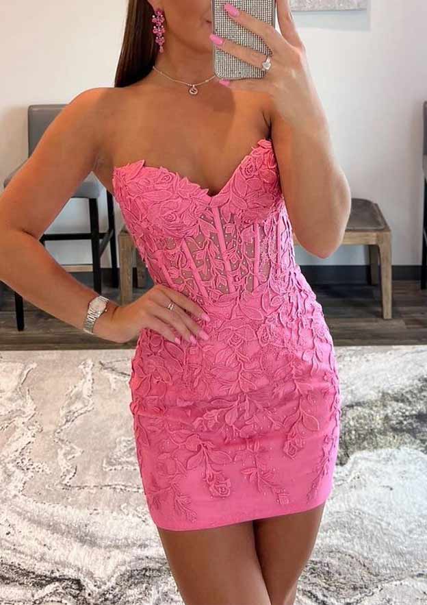 Sheath Sweetheart Sleeveless Short Lace Homecoming Dress with Applique-27dress