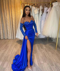 Sheath Sweetheart Strapless Paillette Split Side Prom Dresses with Chapel Train-27dress