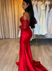 Sheath Sweetheart Strapless Paillette Split Side Prom Dresses with Chapel Train-27dress