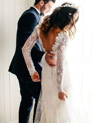 Sheath V-Neck Long Sleeves Tulle Wedding Dress with Lace Applique-27dress