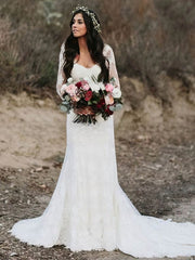 Sheath V-Neck Long Sleeves Tulle Wedding Dress with Lace Applique-27dress