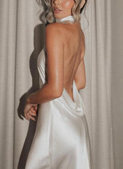 27dress elegant satin sheath wedding dress with open back and draped detail