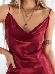 Sheath/Column Cowl Neck Silk-like Satin Ankle-length Prom Dresses