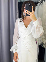 Sheath/Column V-neck Chiffon Floor-length Wedding Dress With Split Front