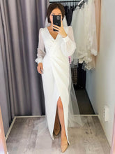 Sheath/Column V-neck Chiffon Floor-length Wedding Dress With Split Front
