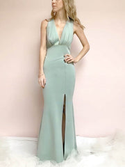 Sheath/Column V-neck Stretch Crepe Floor-length Split Front Bridesmaid Dresses