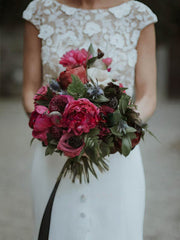 Sheath/Column Wedding Dress with Lace Chiffon and Buttons