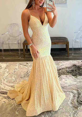 Shine Bright in Sequined Trumpet/Mermaid V Neck Prom Dress-27dress