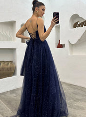 Shine Bright in the Sparkly Tulle A-Line Prom Dress with Split Front-27dress