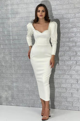 Shinning White Long Sleeves Prom Dress With Sequins Pleated