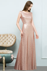 Shiny Sequined Scoop Sleeveless Champagne Bridesmaid Dress Online-27dress