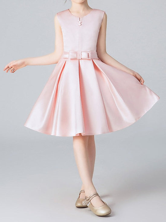 Short A-Line Jewel Neck Satin Pageant Flower Girl Dresses-27dress