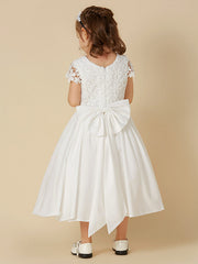 Short A-Line Lace Scoop Neck Wedding First Communion Flower Girl Dresses with Sleeves-27dress