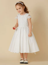Short A-Line Lace Scoop Neck Wedding First Communion Flower Girl Dresses with Sleeves-27dress