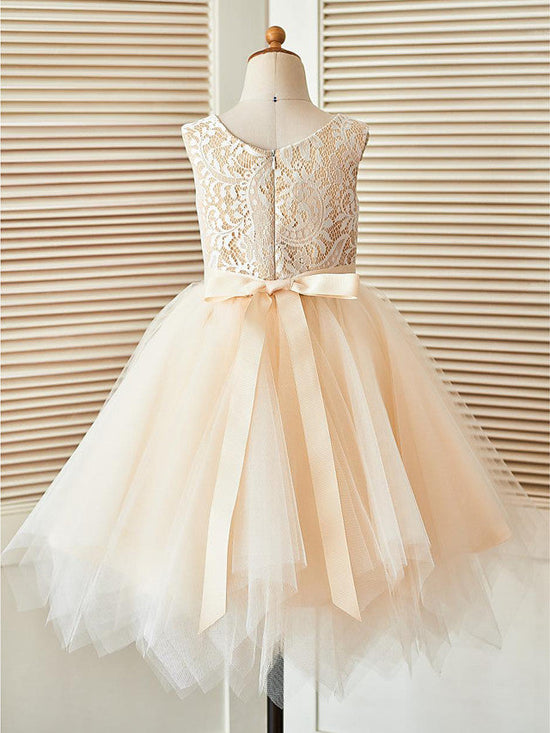 Short A-Line Lace Tulle Sleeveless Scoop Neck Pageant Flower Girl Dresses-27dress