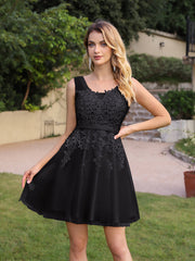 Short A-line Mini Tulle Formal Dress with Lace Appliques-27dress