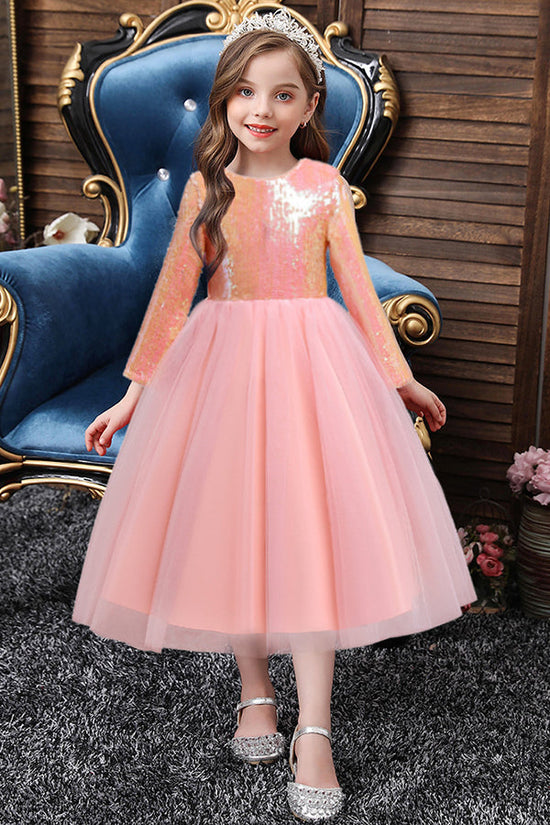 Short A-line Sequins Tulle Flower Girl Dresses with Sleeves-27dress
