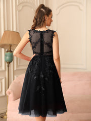Short A Line Sleeveless Crew Neck Tulle Lace Formal Dress-27dress