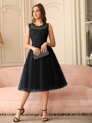 Short A Line Sleeveless Crew Neck Tulle Lace Formal Dress-27dress