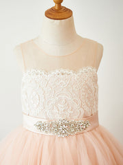 Short A-Line Tulle Sleeveless Jewel Neck Pageant Flower Girl Dresses-27dress