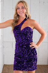 Short Asymmetrical One Shoulder Sequined Homecoming Dress-27dress