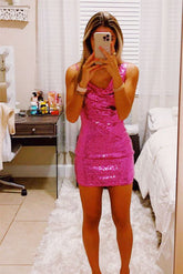 Short Backless One Shoulder Sheath Homecoming Dress-27dress