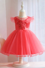 Short Ball Gown Appliques Lace Pleated Tulle Flower Girl Dresses-27dress