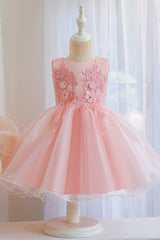 Short Ball Gown Appliques Sleeveless Scoop Tulle Flower Girl Dresses-27dress