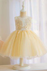 Short Ball Gown Appliques Sleeveless Scoop Tulle Flower Girl Dresses-27dress