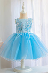 Short Ball Gown Appliques Sleeveless Scoop Tulle Flower Girl Dresses-27dress